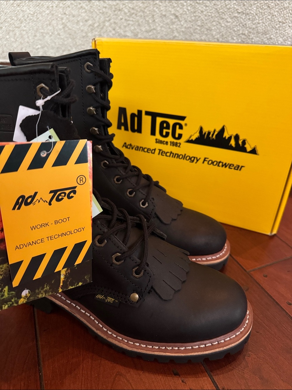 Ad Tec Black Lace-Up Work Boots with Brown Welt